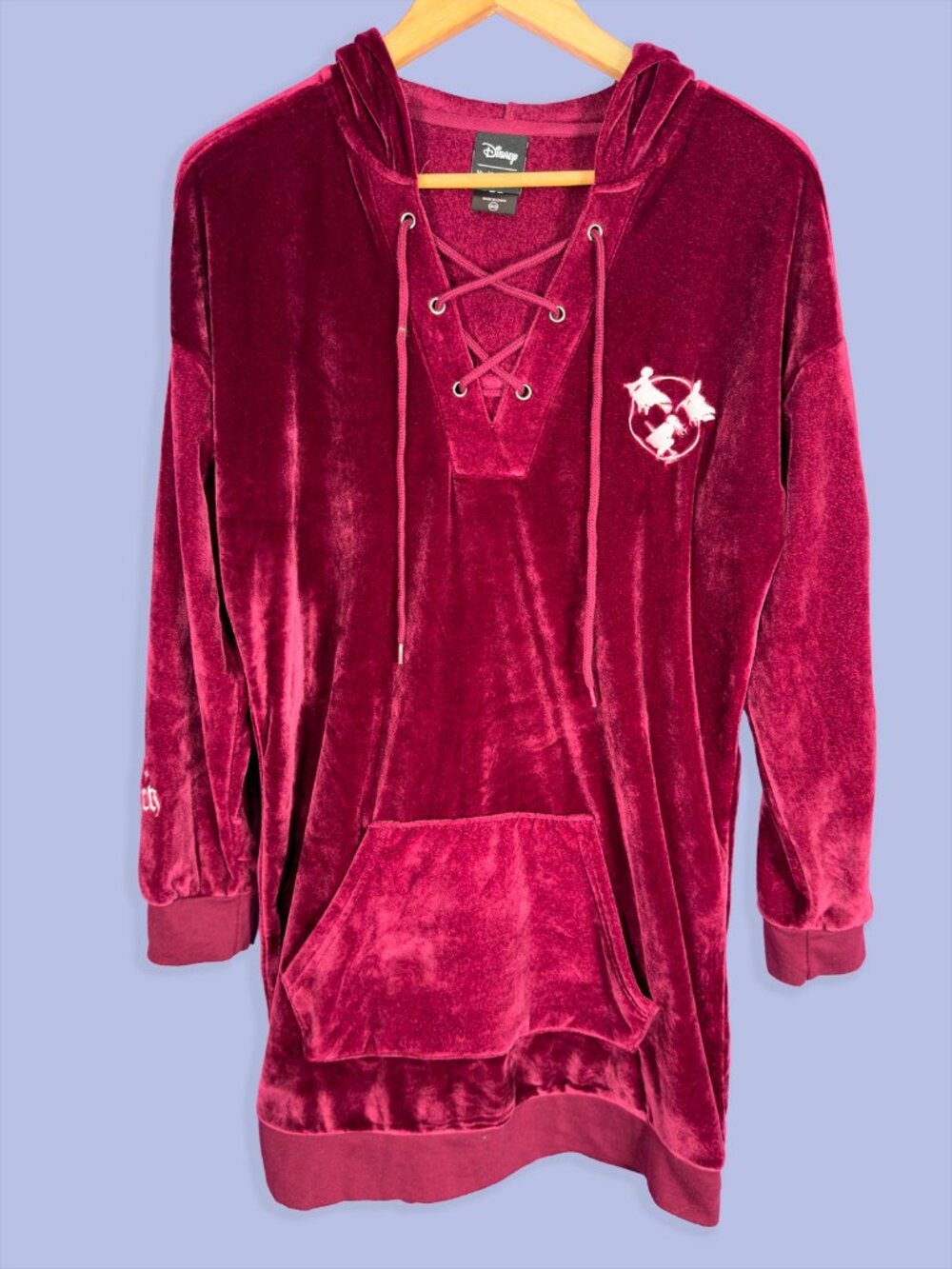 Hocus Pocus Burgundy Velour Hoodie Long Oversized Lace-Up Disney Her Universe